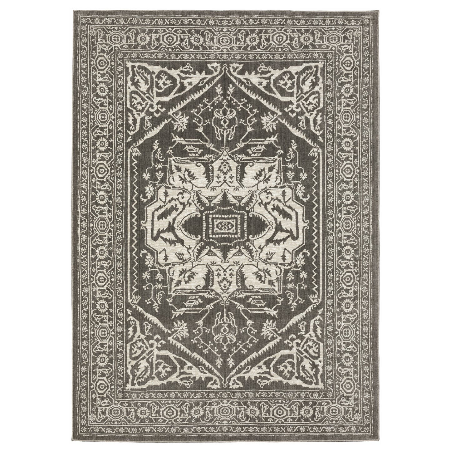 Intrigue Grey Ivory Traditional Oriental Indoor Rug