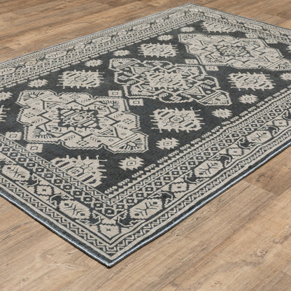 Intrigue Blue Grey Traditional Oriental Indoor Rug