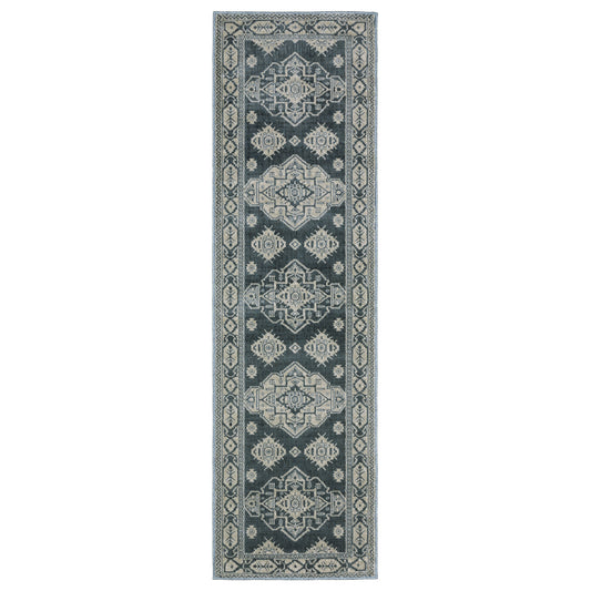 Intrigue Blue Grey Traditional Oriental Indoor Rug