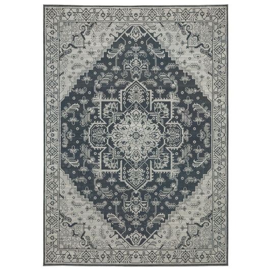 Intrigue Blue Grey Traditional Oriental Indoor Rug