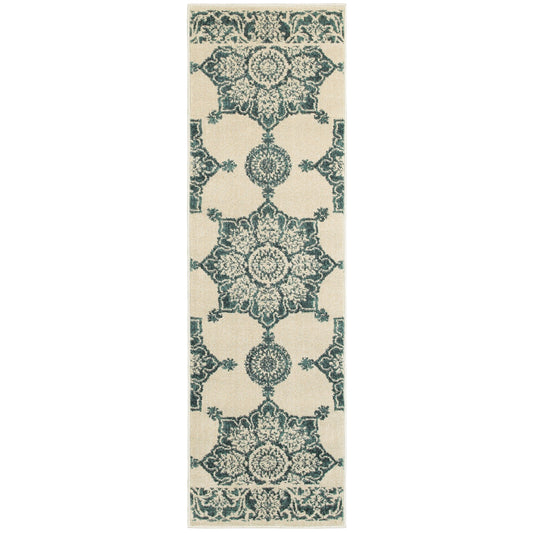 Jayden Ivory Blue Traditional Oriental Indoor Rug