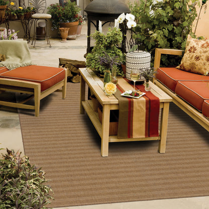 Karavia Tan Light Tan Casual Striped Ulimate Performance - Indoor/Outdoor Rug