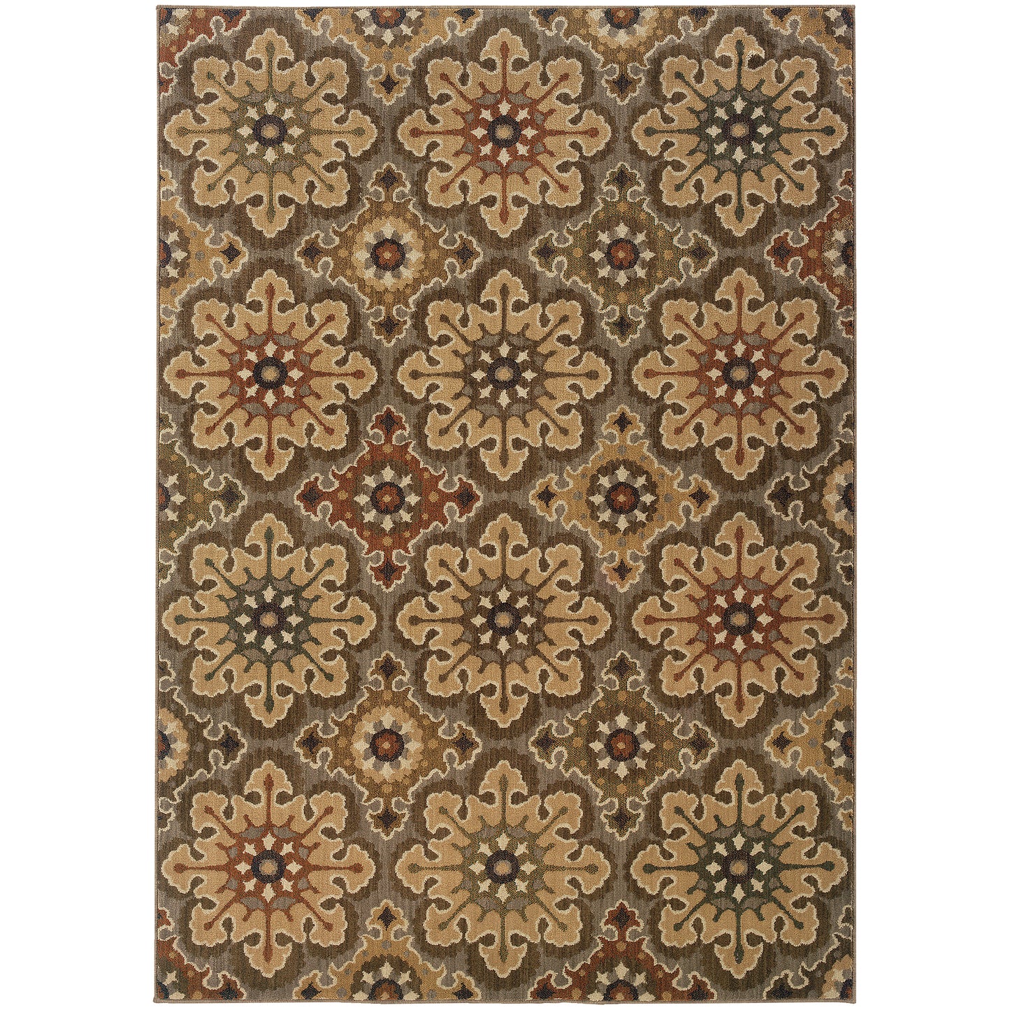 Kasbah Grey Gold Global Floral Indoor Rug