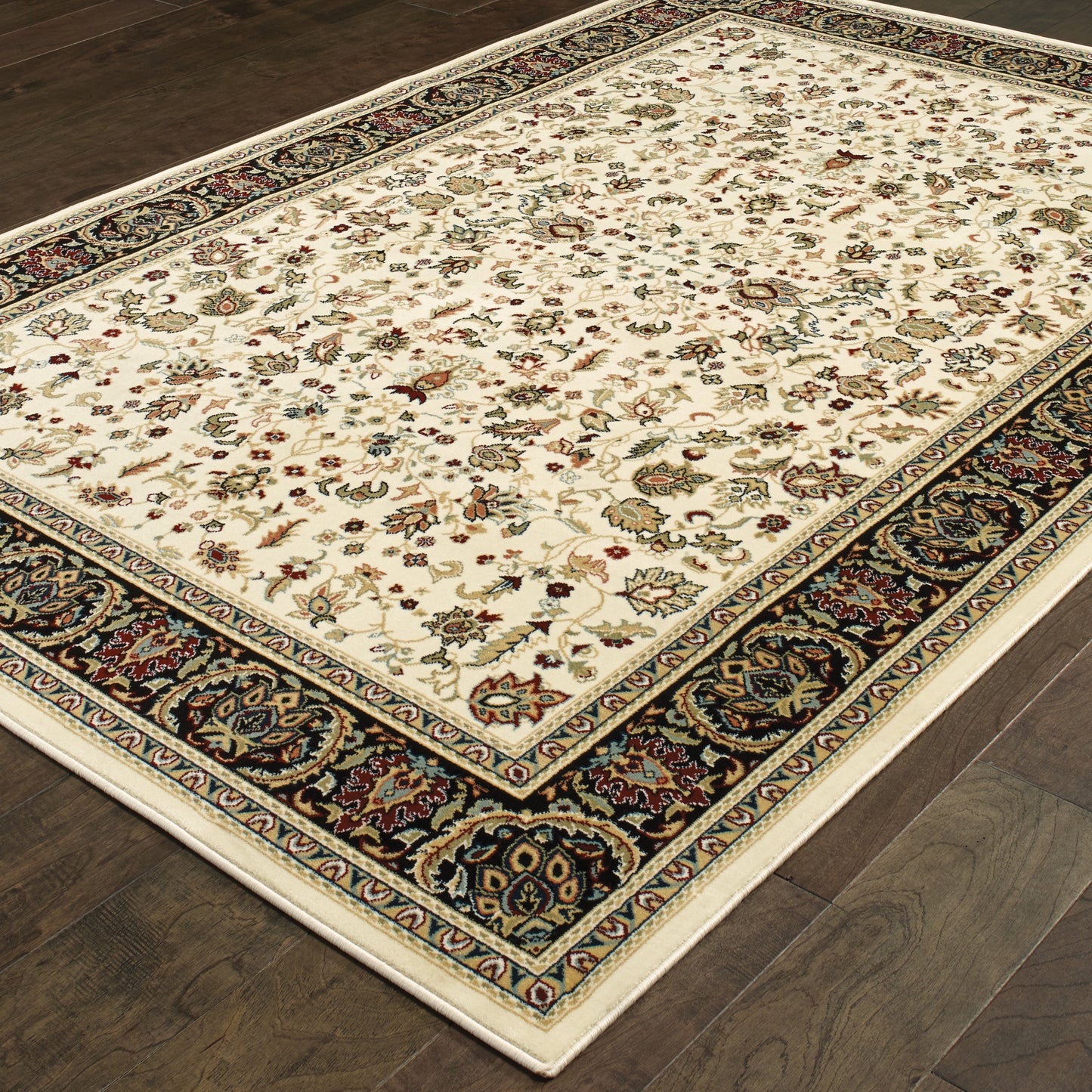 Kashan Ivory Black Traditional Oriental Indoor Rug