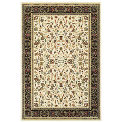 Kashan Ivory Black Traditional Oriental Indoor Rug