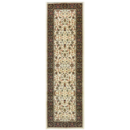 Kashan Ivory Black Traditional Oriental Indoor Rug