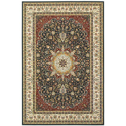 Kashan Navy Ivory Traditional Oriental Indoor Rug