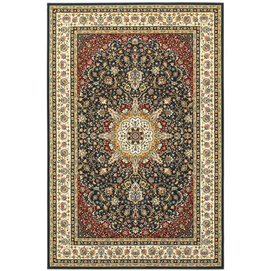 Kashan Navy Ivory Traditional Oriental Indoor Rug