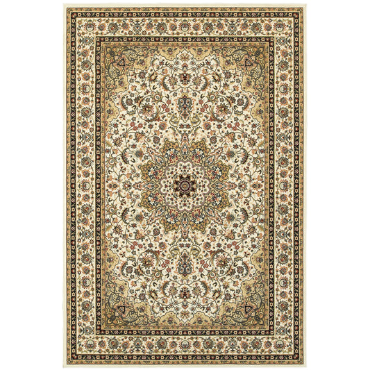 Kashan Ivory Beige Traditional Oriental Indoor Rug