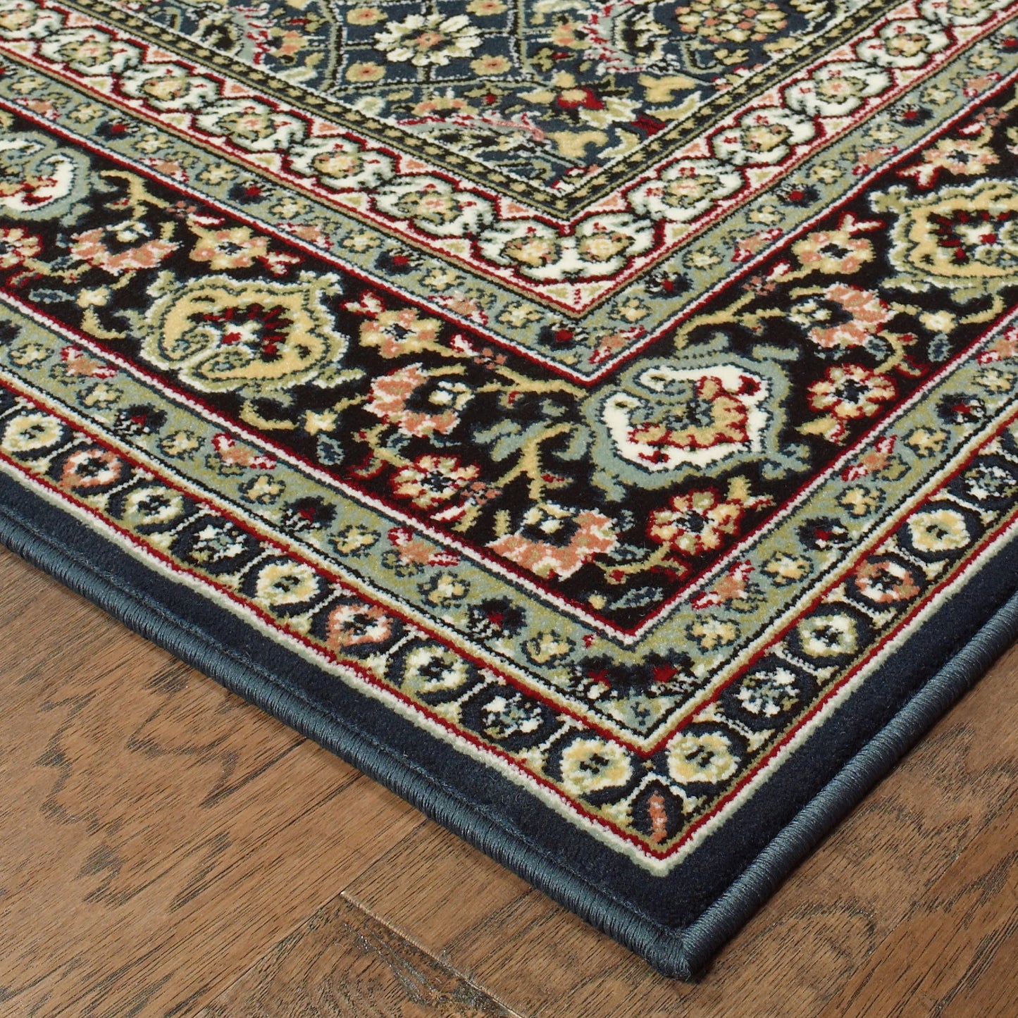 Kashan Navy Multi Traditional Oriental Indoor Rug