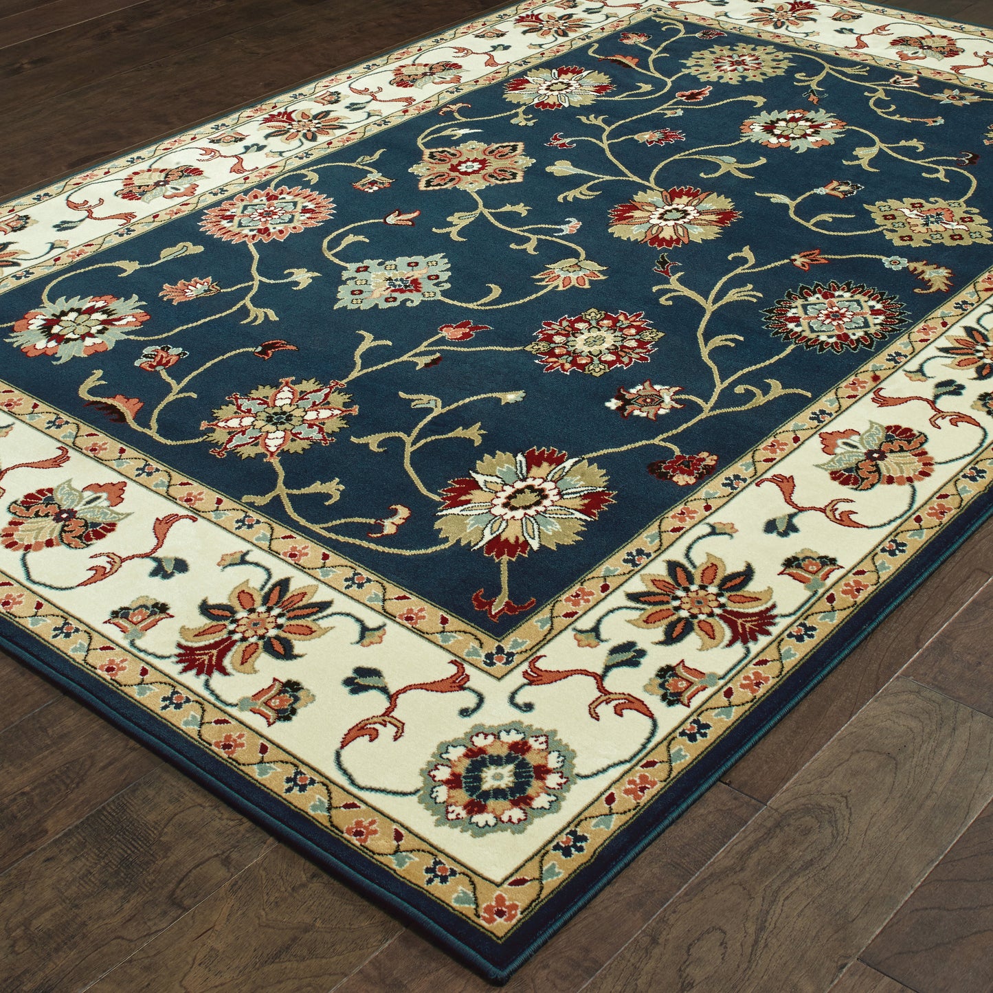 Kashan Navy Ivory Traditional Oriental Indoor Rug