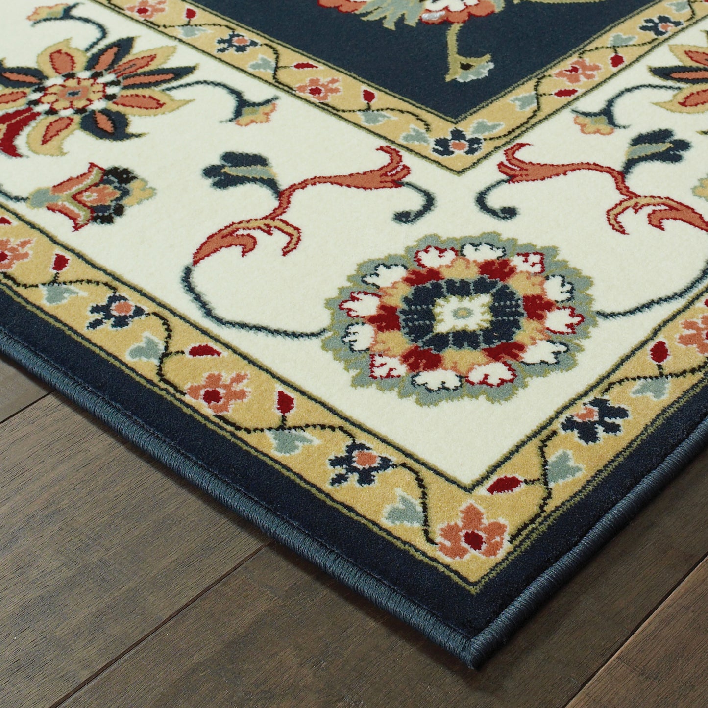 Kashan Navy Ivory Traditional Oriental Indoor Rug