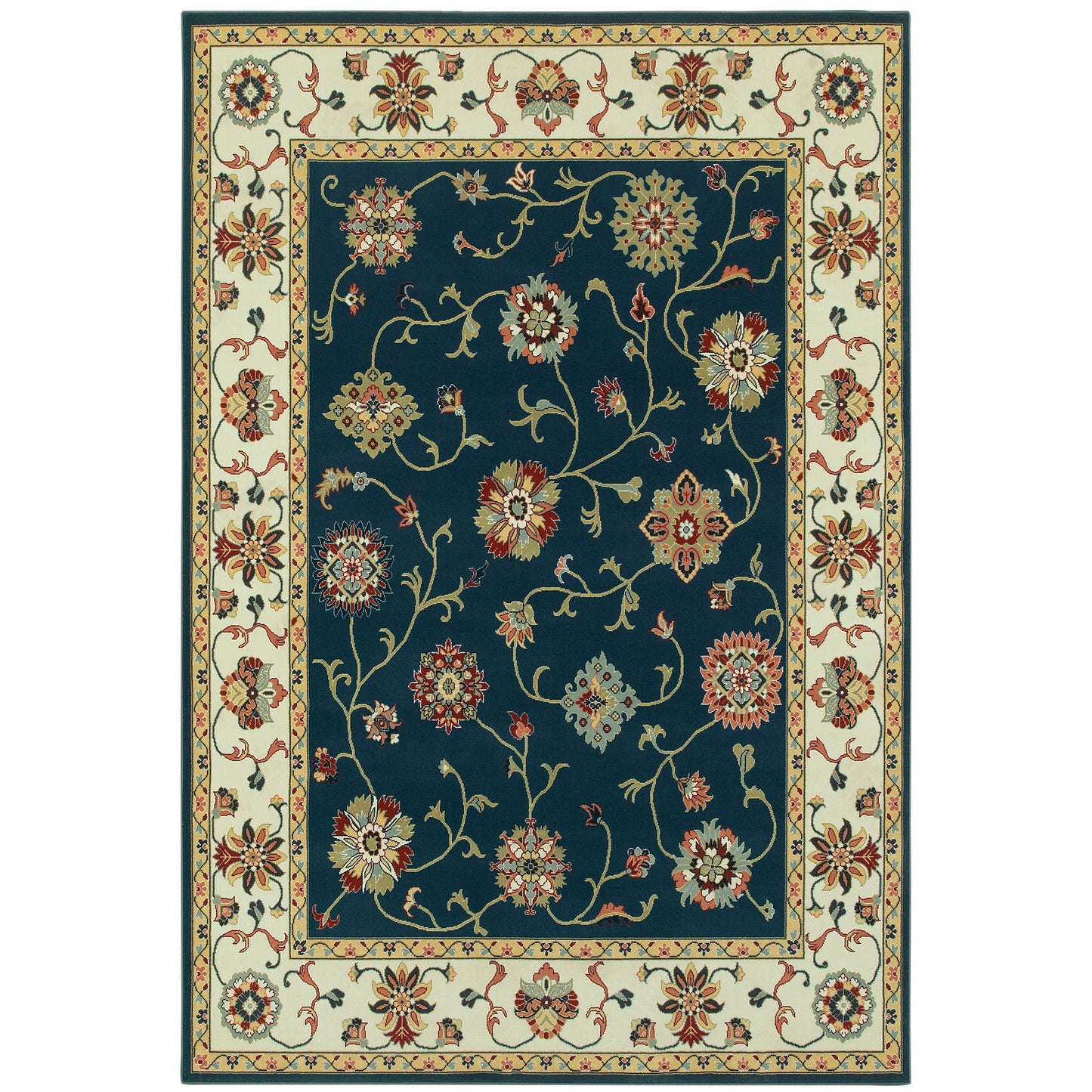 Kashan Navy Ivory Traditional Oriental Indoor Rug