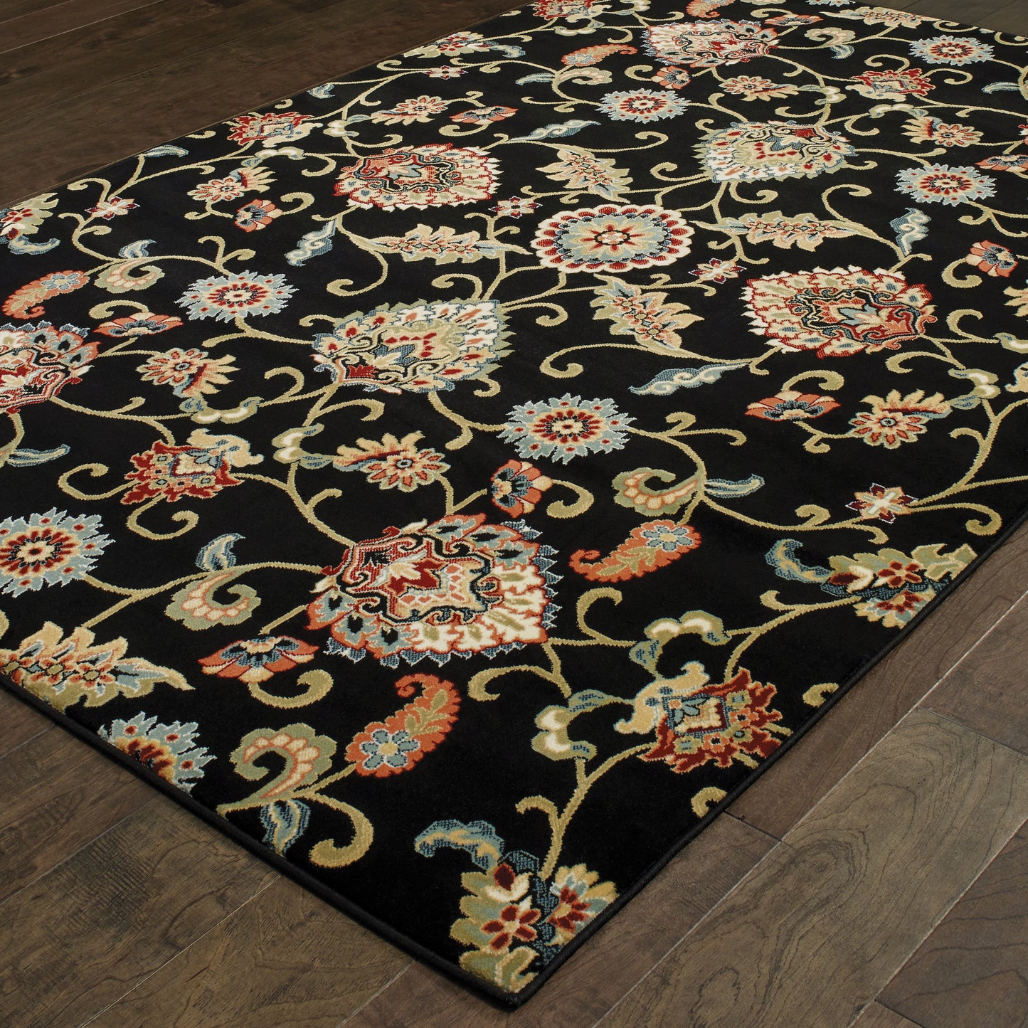 Kashan Black Multi Traditional Floral Indoor Rug