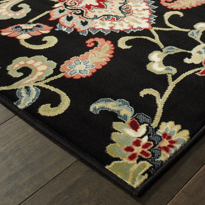 Kashan Black Multi Traditional Floral Indoor Rug