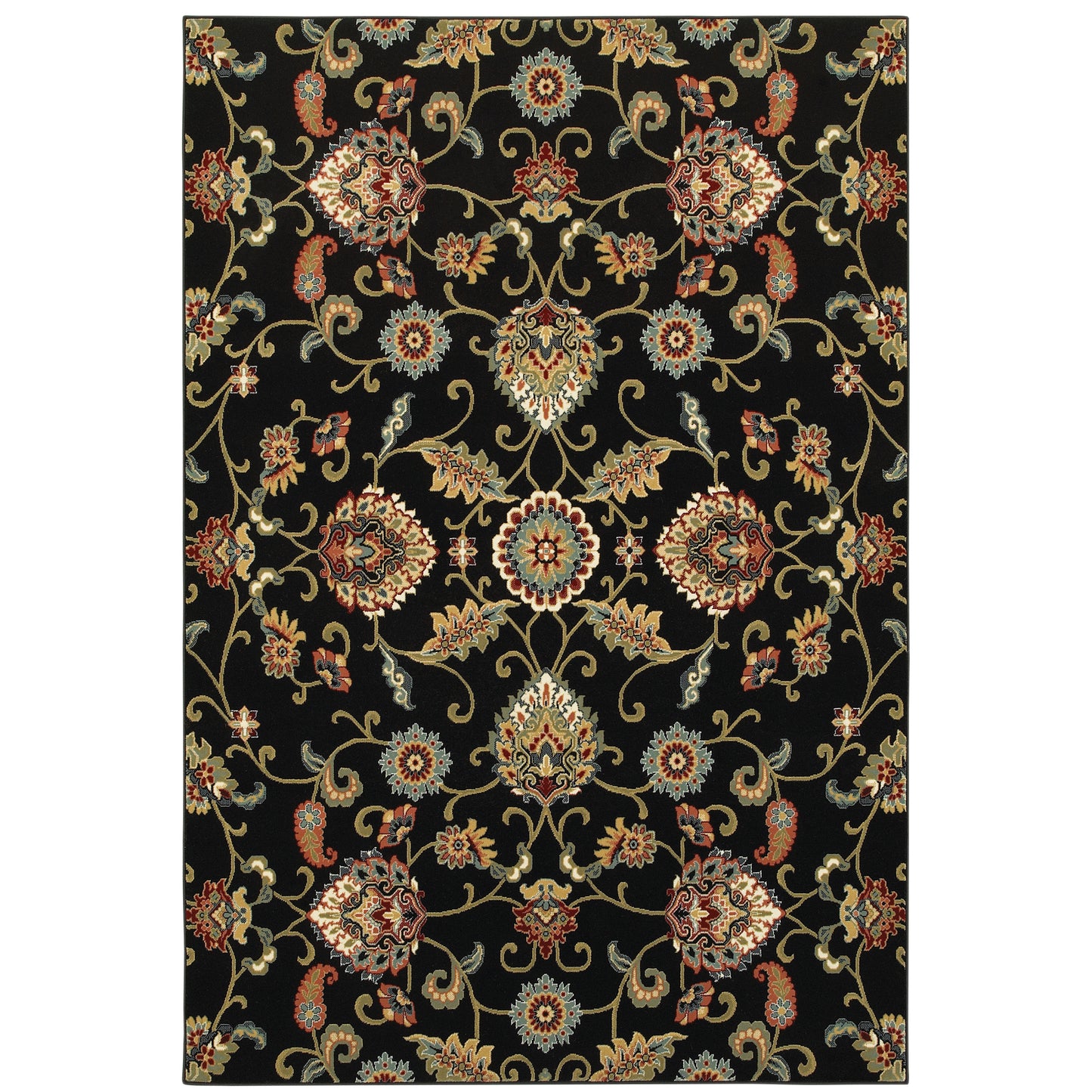 Kashan Black Multi Traditional Floral Indoor Rug