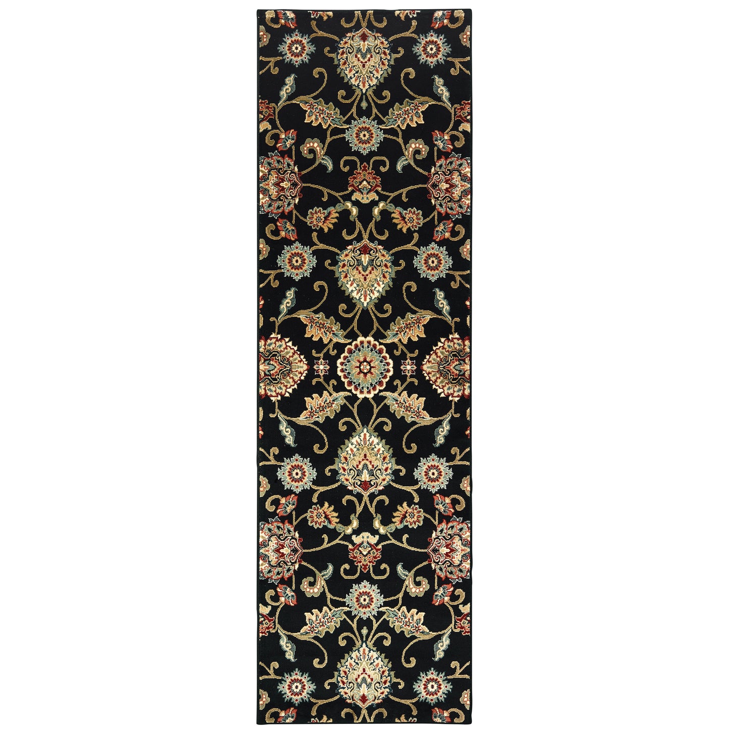 Kashan Black Multi Traditional Floral Indoor Rug