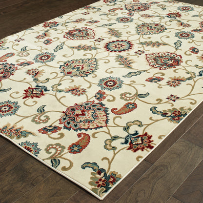 Kashan Ivory Multi Traditional Floral Indoor Rug