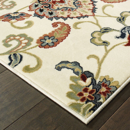 Kashan Ivory Multi Traditional Floral Indoor Rug