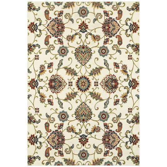 Kashan Ivory Multi Traditional Floral Indoor Rug