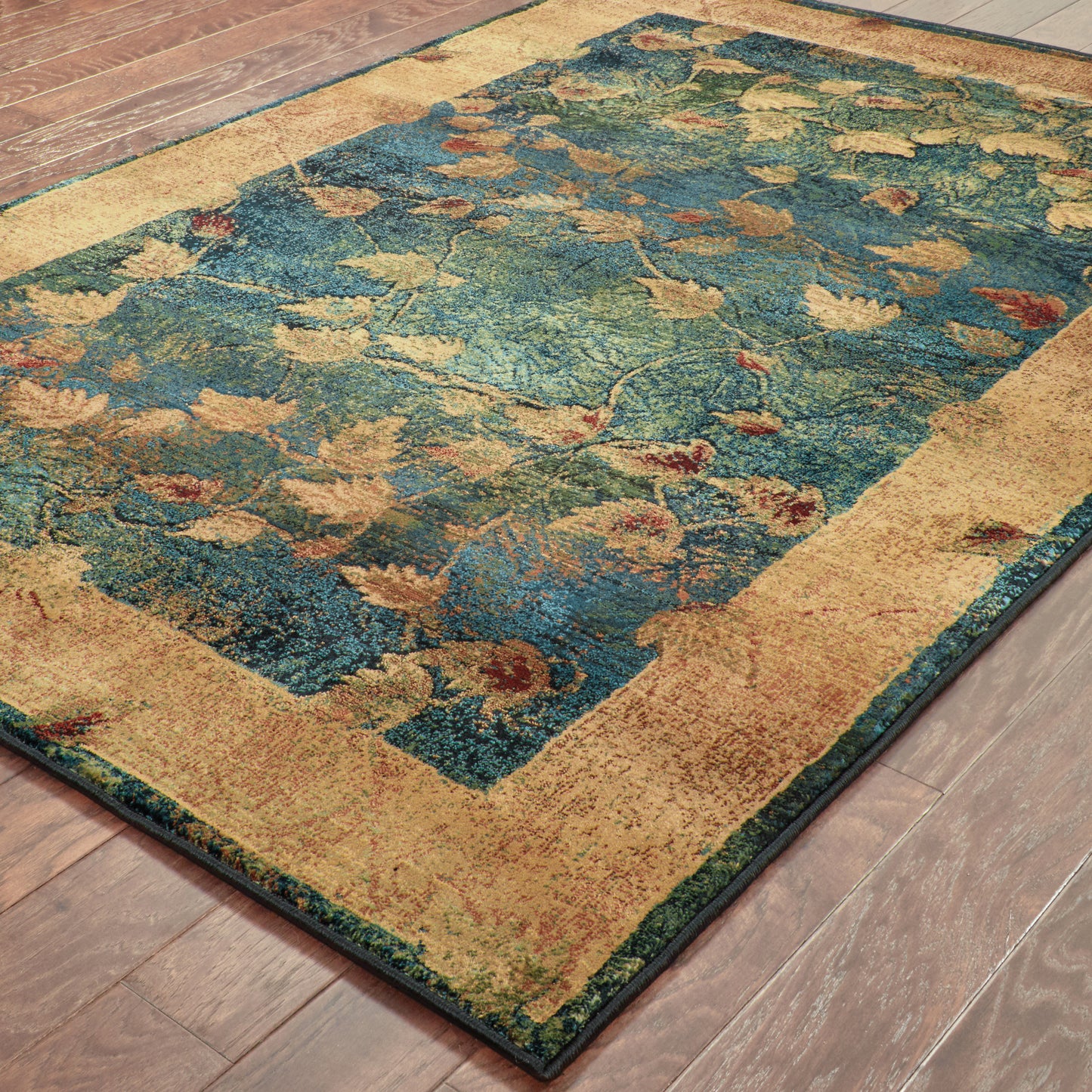 Kharma Blue Gold Transitional Border Indoor Rug