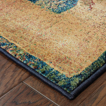 Kharma Blue Gold Transitional Border Indoor Rug