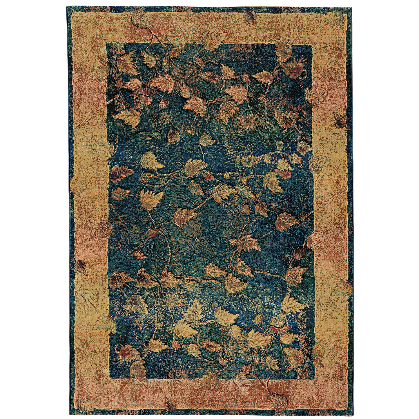 Kharma Blue Gold Transitional Border Indoor Rug