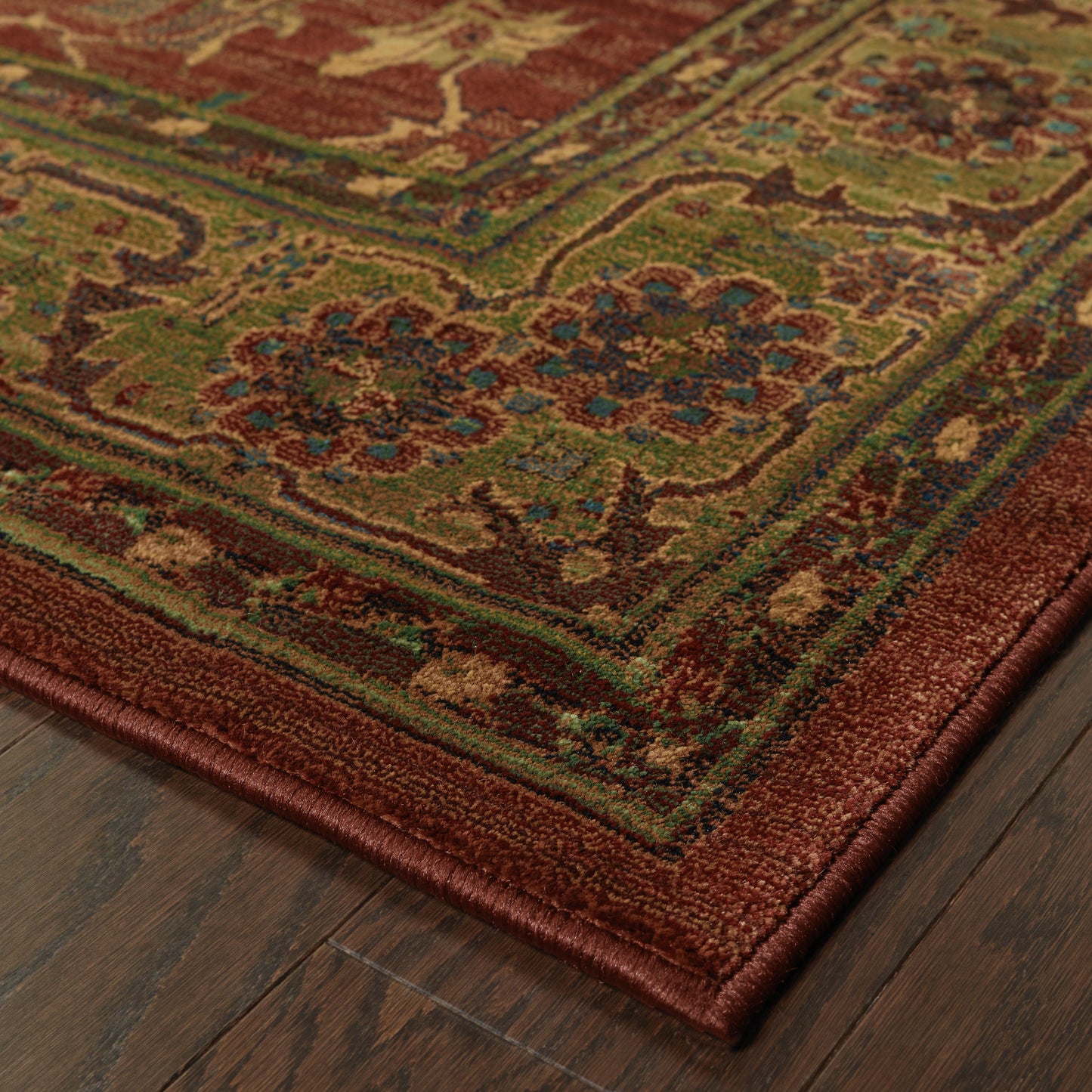 Kharma Red Green Traditional Oriental Indoor Rug