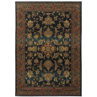 Kharma Blue Red Traditional Oriental Indoor Rug