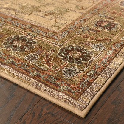 Kharma Beige Green Traditional Oriental Indoor Rug