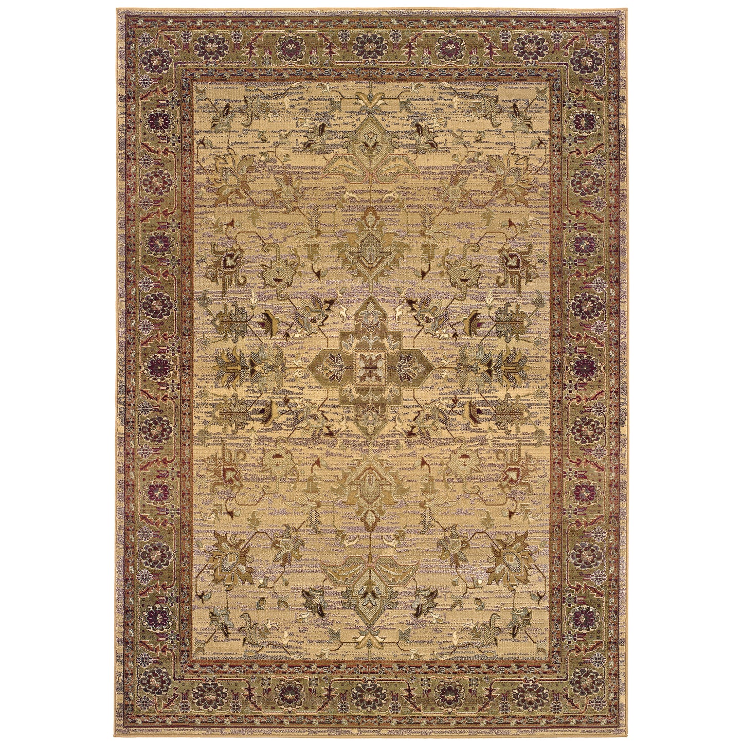 Kharma Beige Green Traditional Oriental Indoor Rug