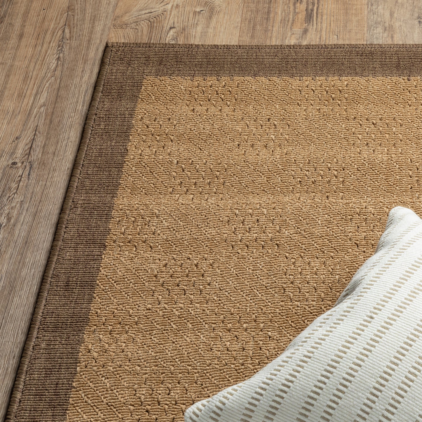 Lanai Beige Brown Casual Border Indoor/Outdoor Rug