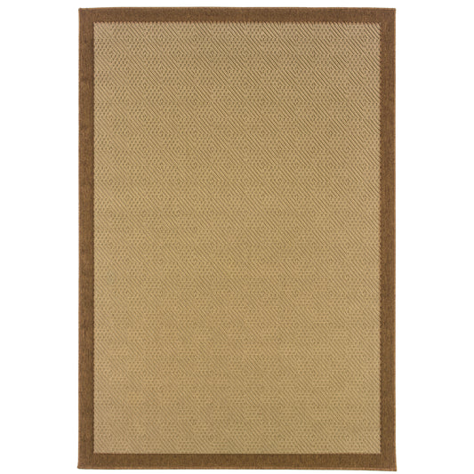 Lanai Beige Brown Casual Border Indoor/Outdoor Rug