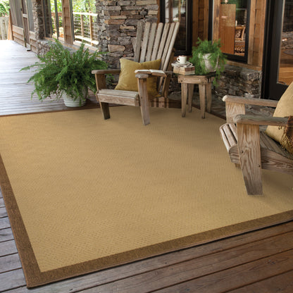 Lanai Beige Brown Casual Border Indoor/Outdoor Rug