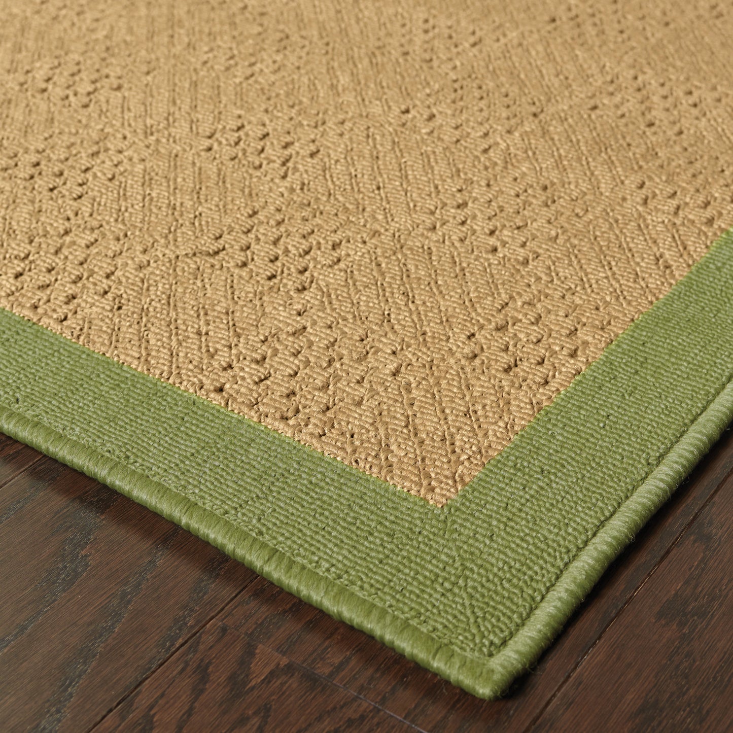 Lanai Beige Green Casual Border Indoor/Outdoor Rug