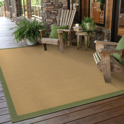 Lanai Beige Green Casual Border Indoor/Outdoor Rug