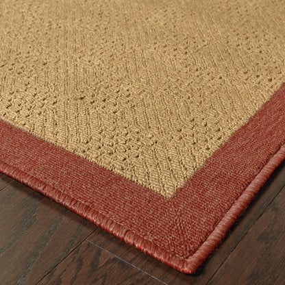 Lanai Beige Red Casual Border Indoor/Outdoor Rug