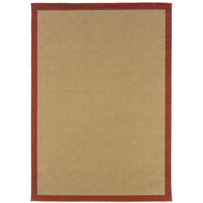 Lanai Beige Red Casual Border Indoor/Outdoor Rug