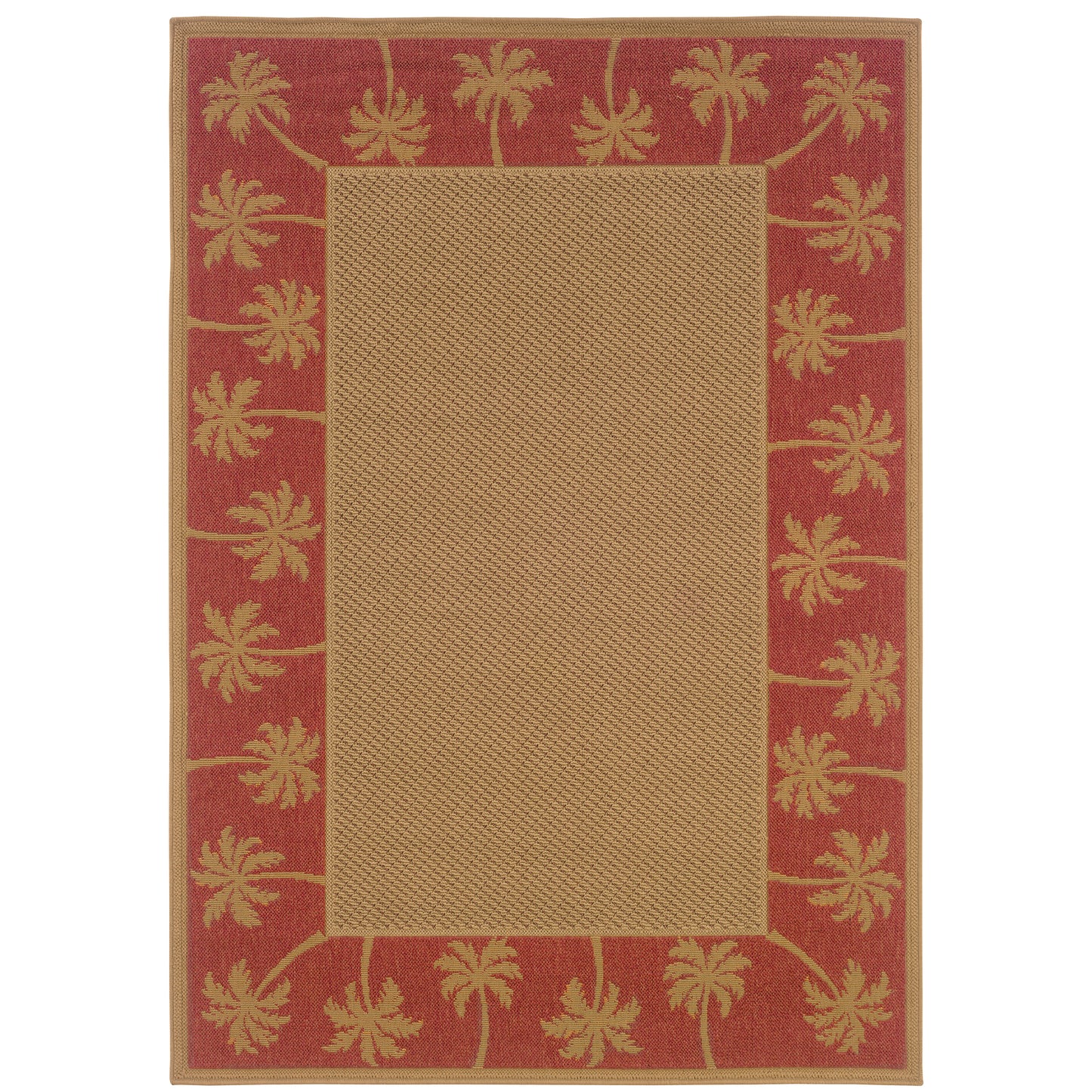 Lanai Beige Red Casual Palm Border Indoor/Outdoor Rug