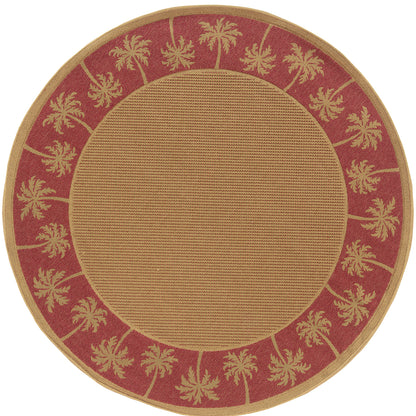 Lanai Beige Red Casual Palm Border Indoor/Outdoor Rug