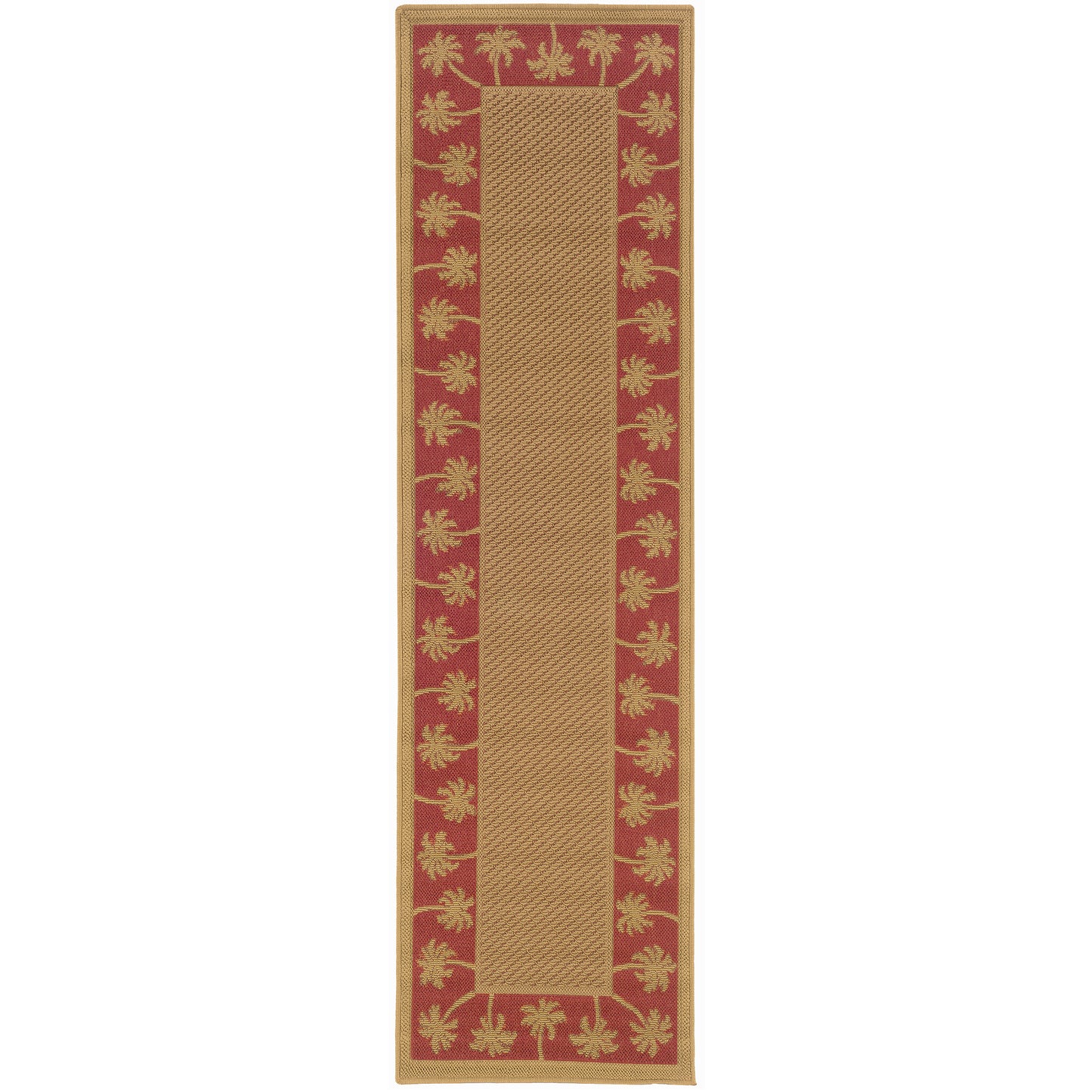 Lanai Beige Red Casual Palm Border Indoor/Outdoor Rug