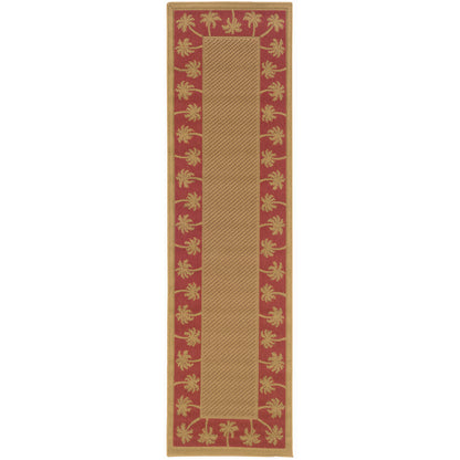 Lanai Beige Red Casual Palm Border Indoor/Outdoor Rug