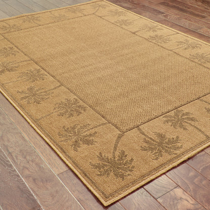 Lanai Beige Tan Casual Palm Border Indoor/Outdoor Rug