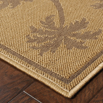 Lanai Beige Tan Casual Palm Border Indoor/Outdoor Rug