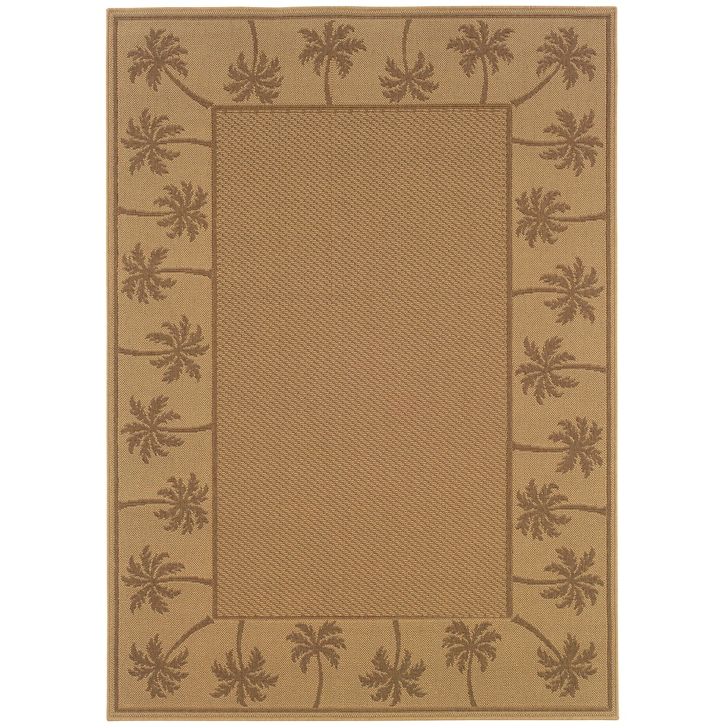 Lanai Beige Tan Casual Palm Border Indoor/Outdoor Rug