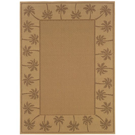 Lanai Beige Tan Casual Palm Border Indoor/Outdoor Rug