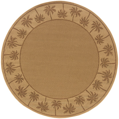 Lanai Beige Tan Casual Palm Border Indoor/Outdoor Rug