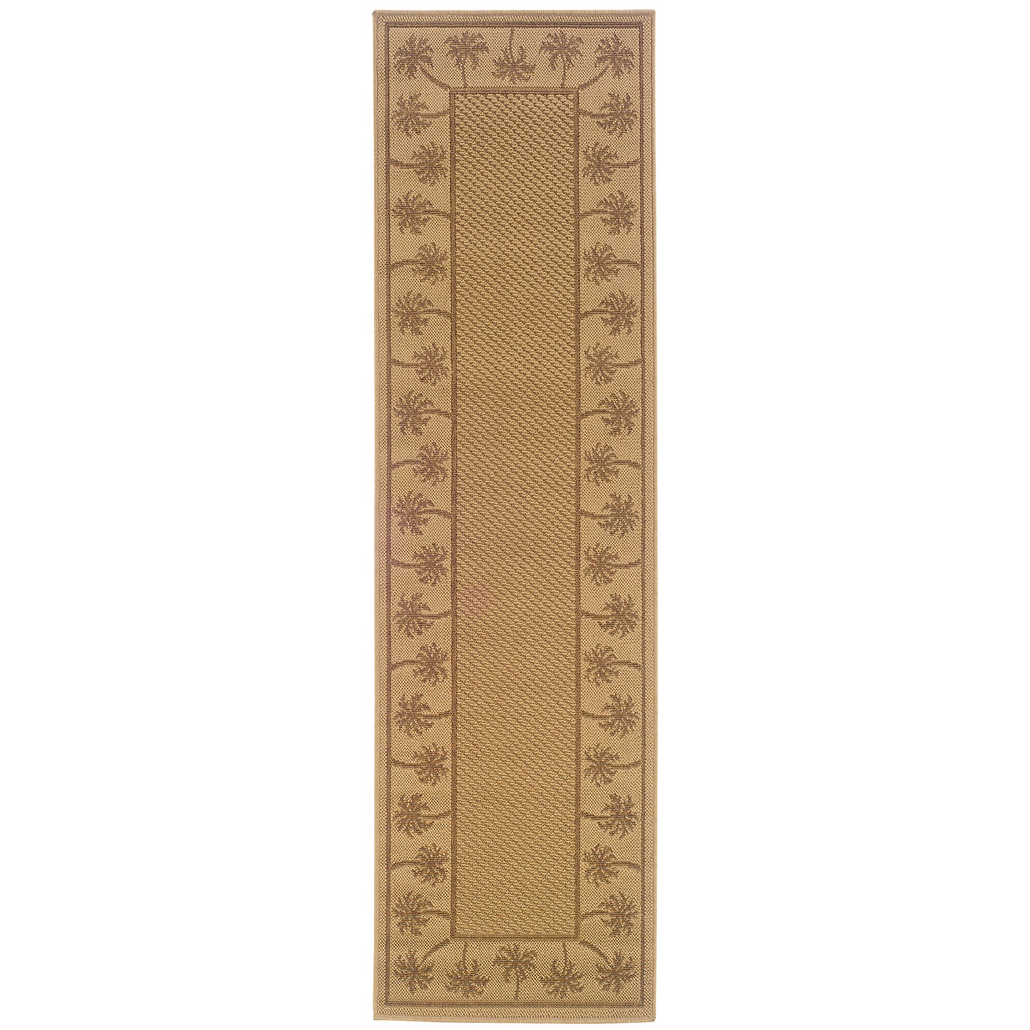 Lanai Beige Tan Casual Palm Border Indoor/Outdoor Rug