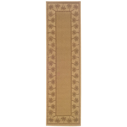 Lanai Beige Tan Casual Palm Border Indoor/Outdoor Rug