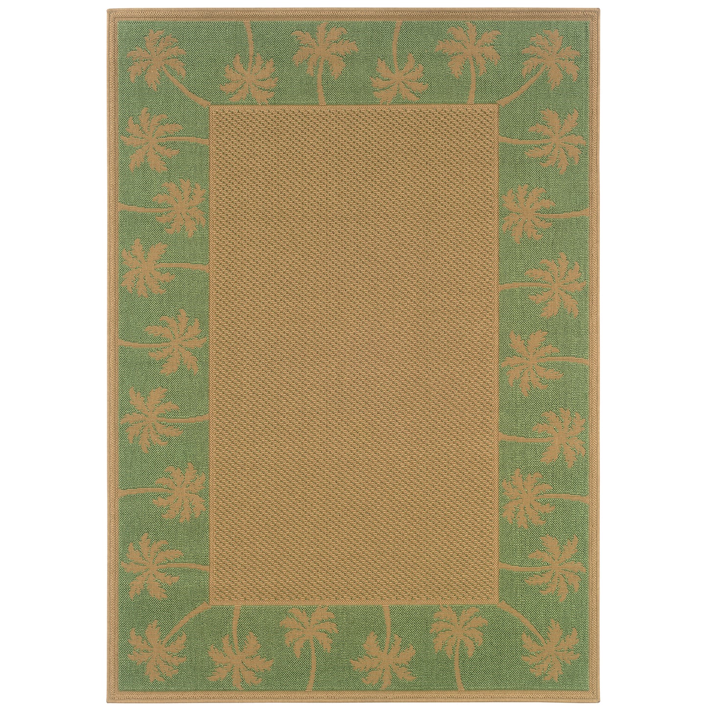 Lanai Beige Green Casual Palm Border Indoor/Outdoor Rug